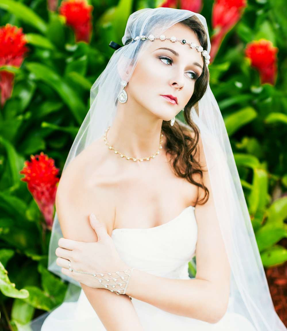 A bride taking some time in the garden.