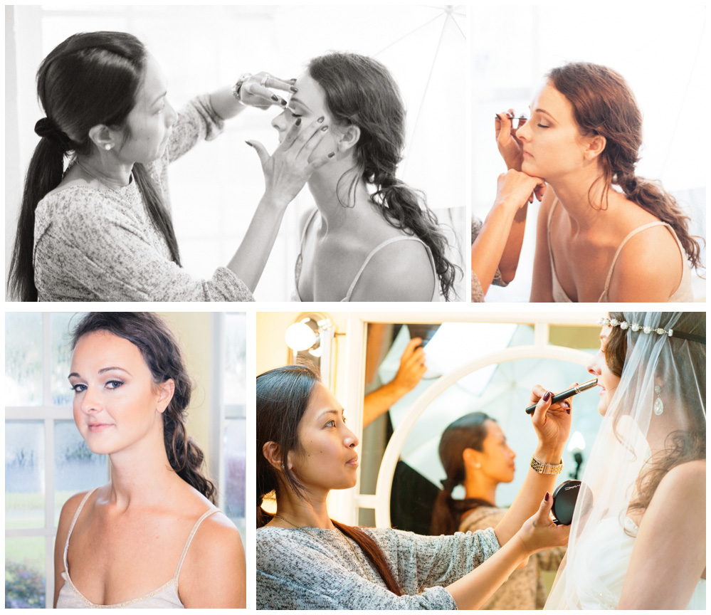 Makeup artist Joan Allen prepares Melissa for a bridal photo shoot