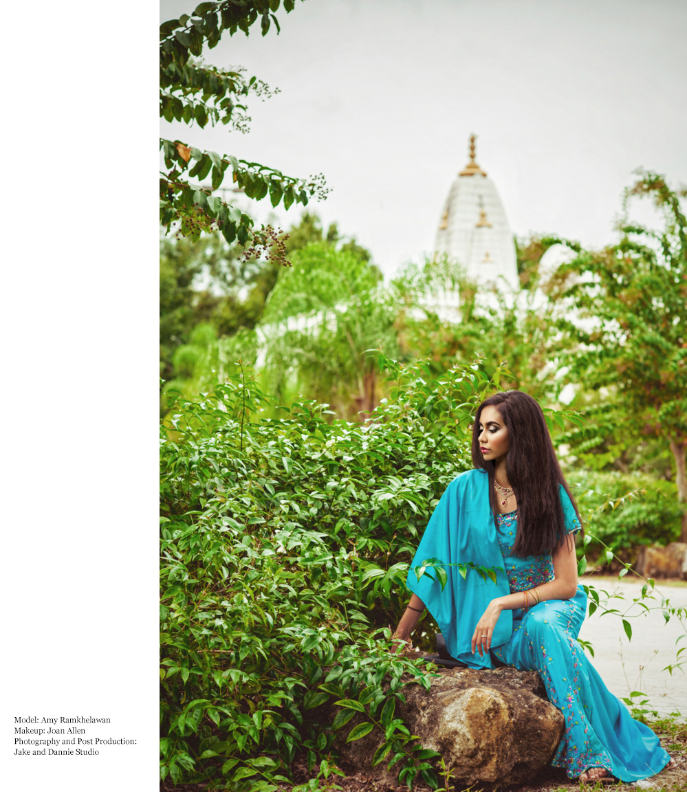 Resting in Indian clothing in front of a temple