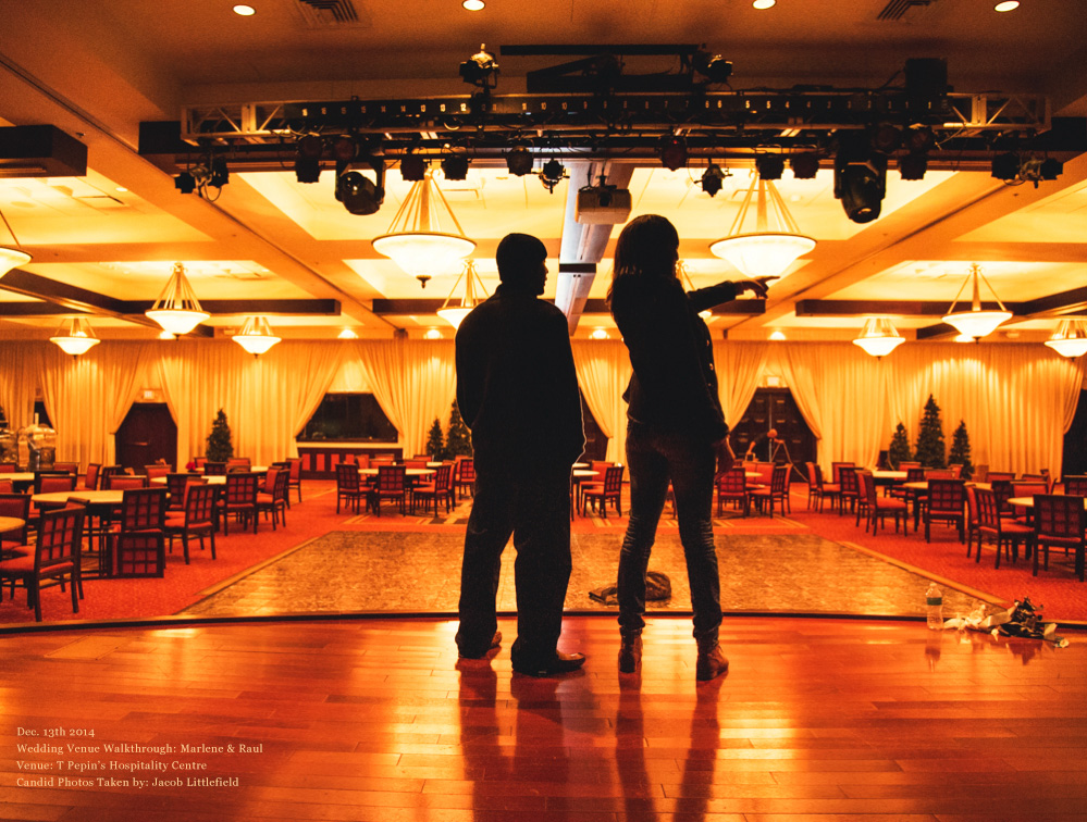 Marlene and Raul plan their wedding during our venue walkthrough.